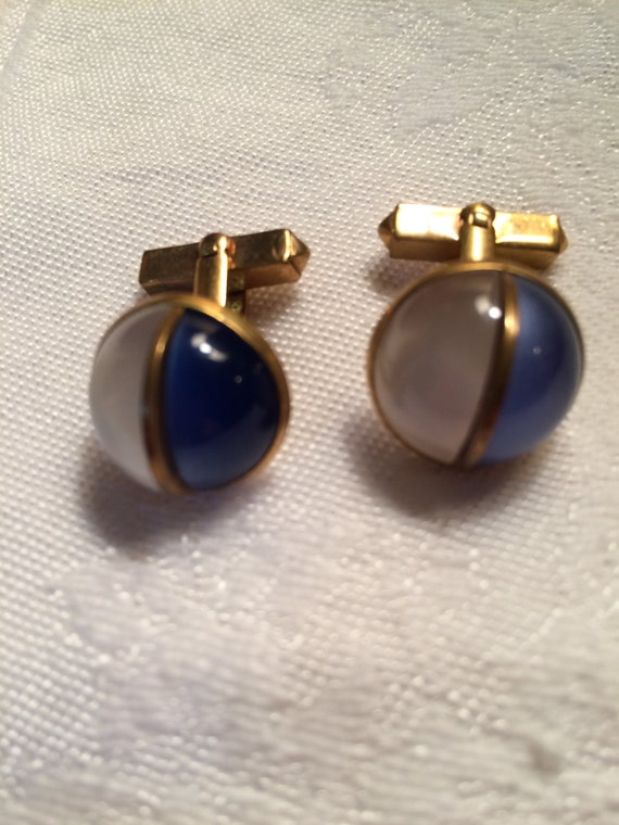 Vintage Blue & Pearly White Cuff Links - image 1