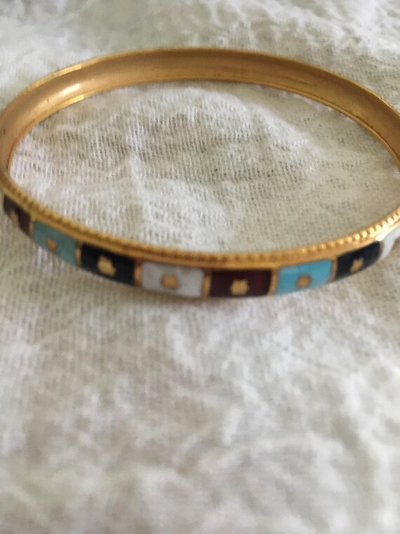 Pretty Vintage Enamel Cloisonne Bangle Bracelet - image 7