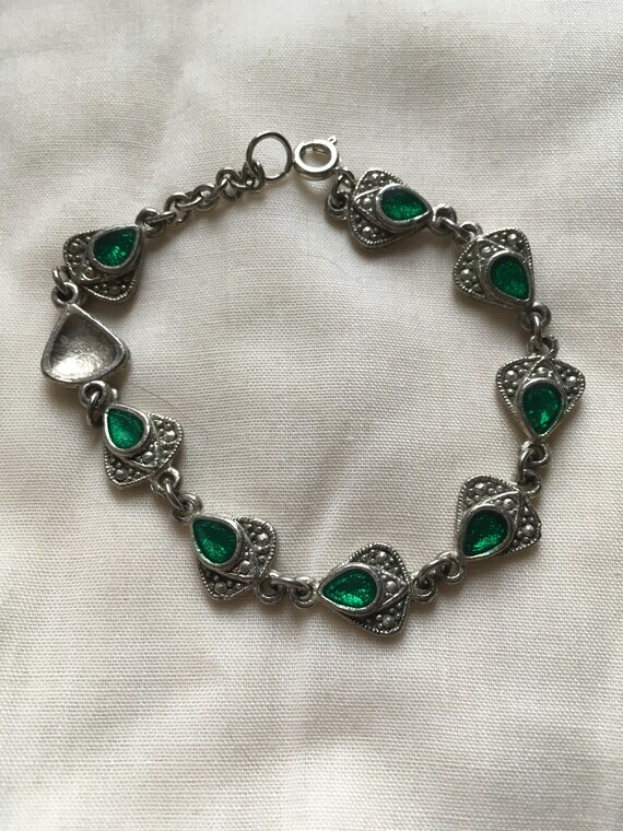 Vintage Silver and Green Enamel Bracelet
