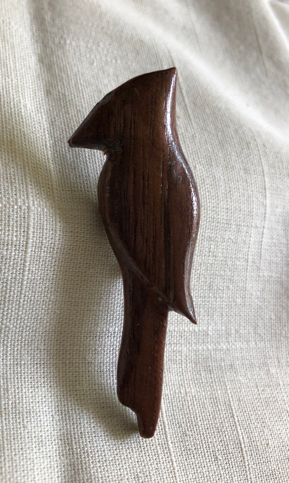 Vintage Carved Wood Bird Pin - image 3
