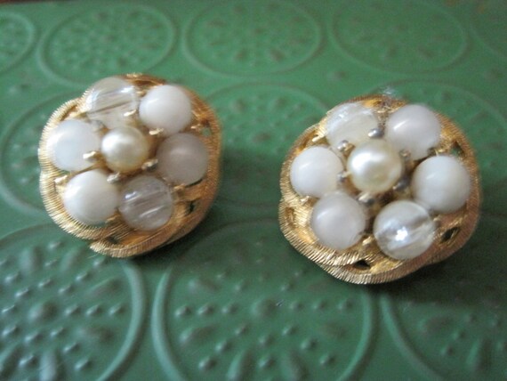 Vintage Marvella Faux Pearl & Bead Clip On Earrin… - image 2