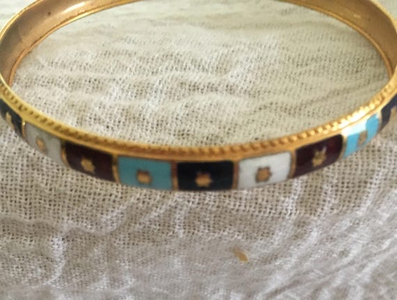 Pretty Vintage Enamel Cloisonne Bangle Bracelet - image 2