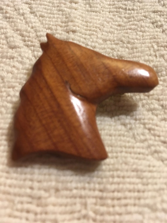 Vintage Carved Wood Horse Head Pin - image 8