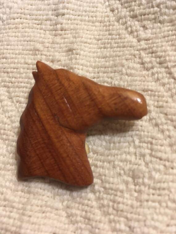 Vintage Carved Wood Horse Head Pin - image 3