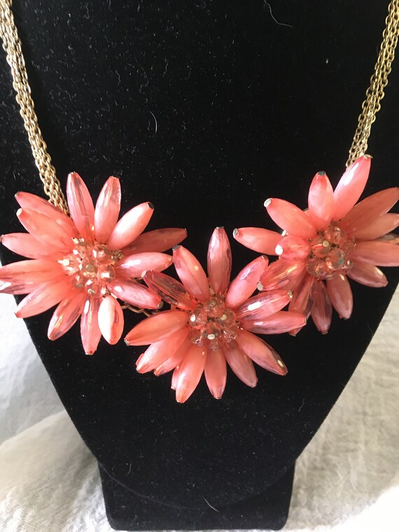 Stunning Vintage 50's  Pink Plastic Beaded Flower 