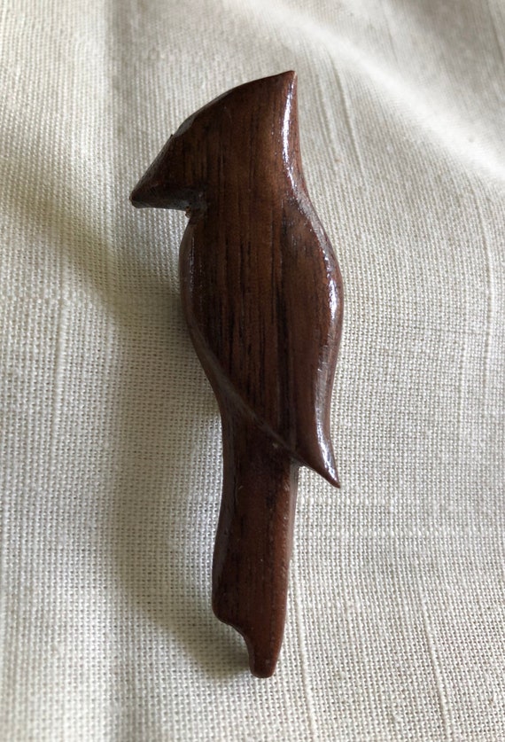 Vintage Carved Wood Bird Pin - image 2