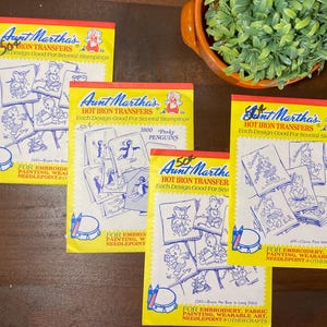 Vintage Aunt Martha Embroidery Transfers Lot – Pixie, Bear, Penguin, Floral Patterns