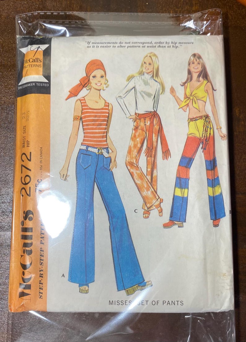1970s Flare Pants Sewing Pattern | Mccall's 2672 Uncut Size 6 (waist 23 ...