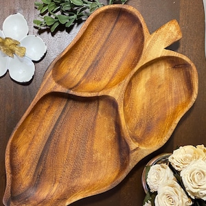Vintage Monkey Pod Wood Leaf Tray - Mid Century Tiki Snack Dish