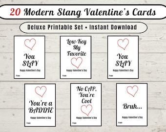 Modern Slang Valentine’s Cards Printable | Funny Valentine Cards for Teens & Classrooms | Deluxe 20 Card Set | Instant Download