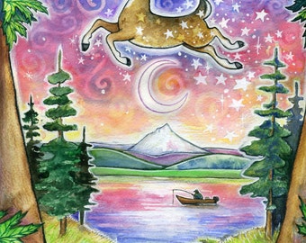 Detroit Lake 2011  - 8x10 Colorful Whimsical Deer Camping Print