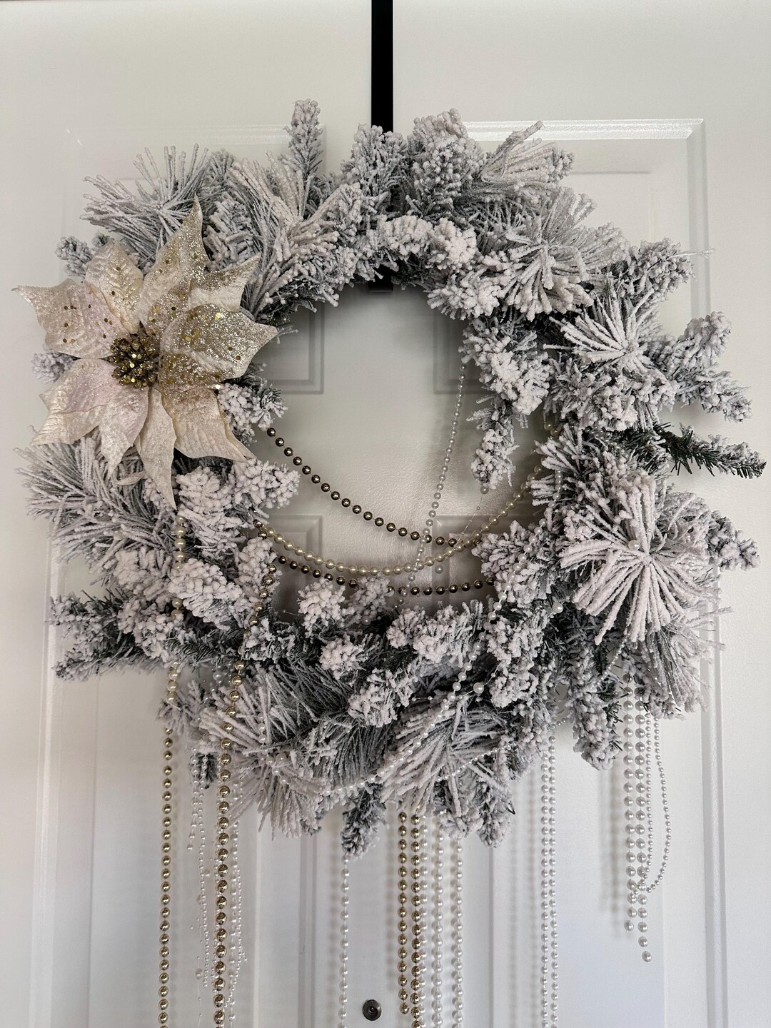 24-inch Luxury, Flocked Christmas Wreath With Glitter Poinsettia and ...
