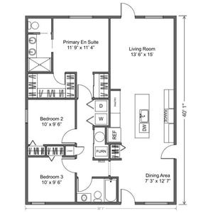 以下が含まれることがあります： 3LDKのアパートの詳細な建築平面図。間取りには、マスターバスルーム、リビングルーム、ダイニングエリア、電化製品付きのキッチンが含まれています。全体の寸法は9.78m×12.22mです。