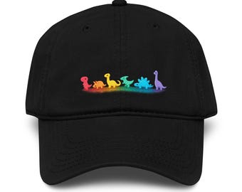 Rainbow Dinosaur Baseball Cap | Cute Dino Embroidered Hat | Gift for Dino Lovers