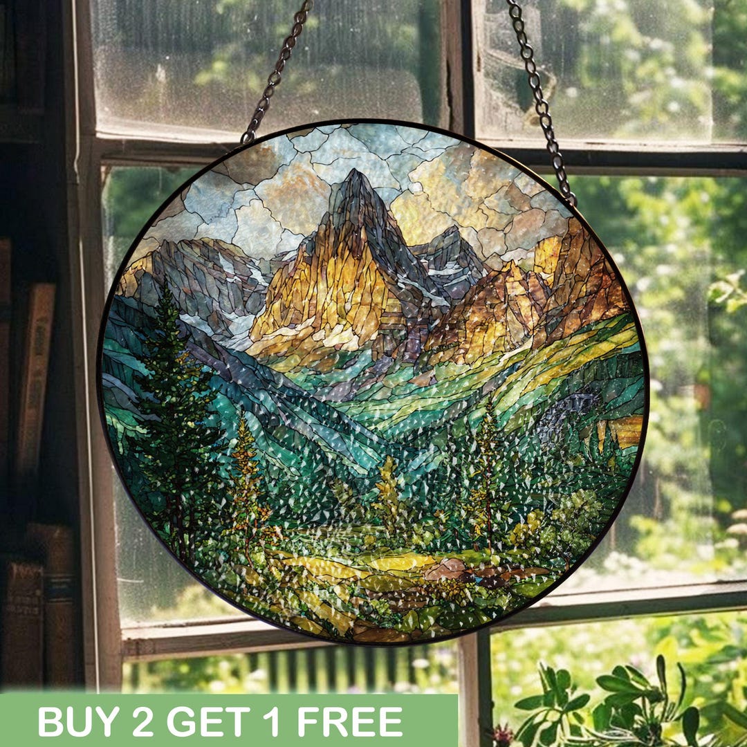 Handcrafted Alpine Mountain Stained Glass Suncatcher, Majestic Nature ...