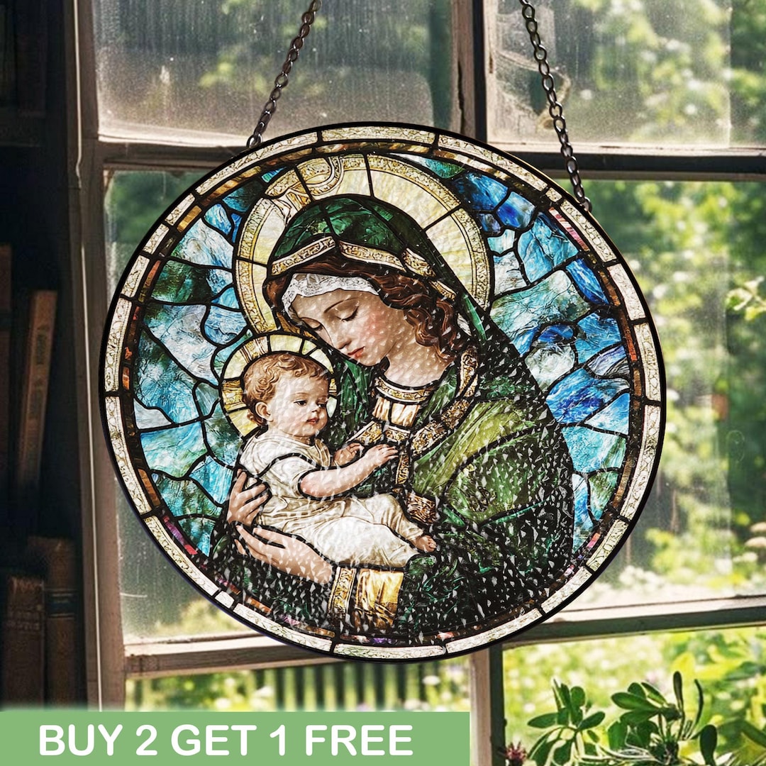 Religious Stained Glass Art of Virgin Mary and Jesus, Madonna and Child ...