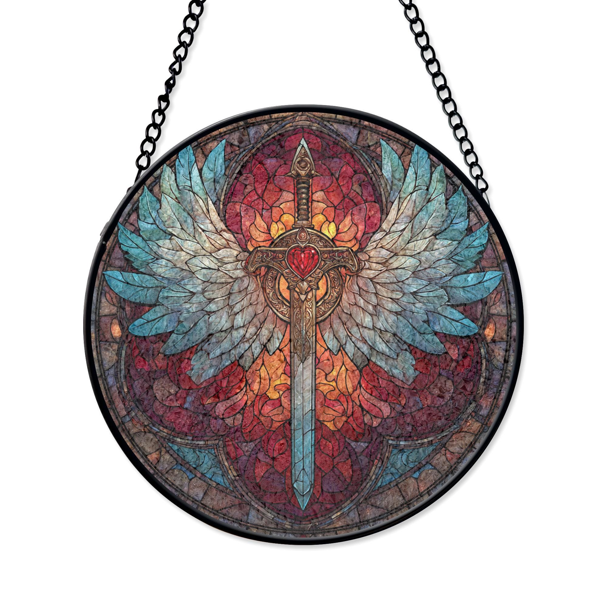 Fantasy Sword With Angel Wings Stained Glass Suncatcher, Medieval ...
