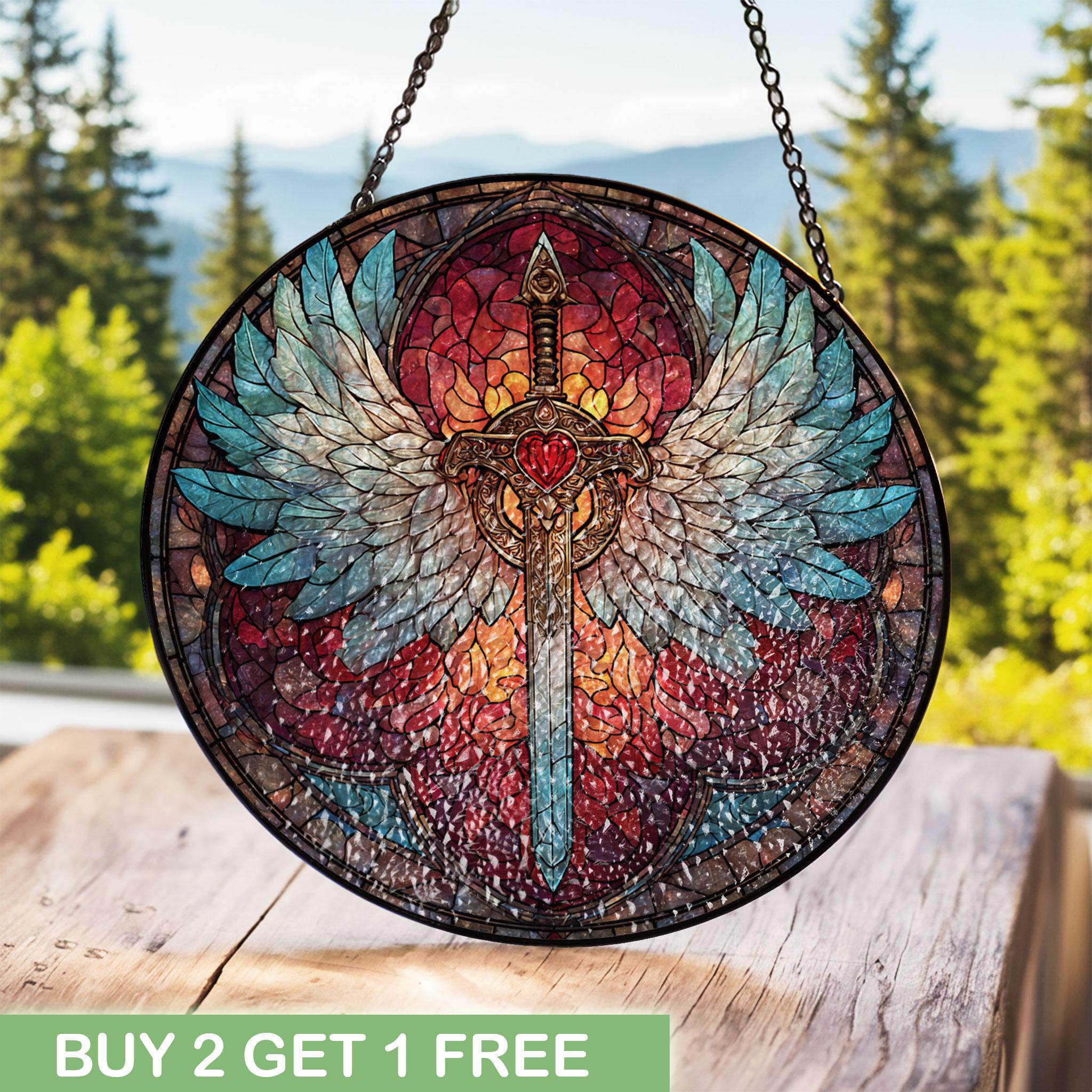 Fantasy Sword With Angel Wings Stained Glass Suncatcher, Medieval ...