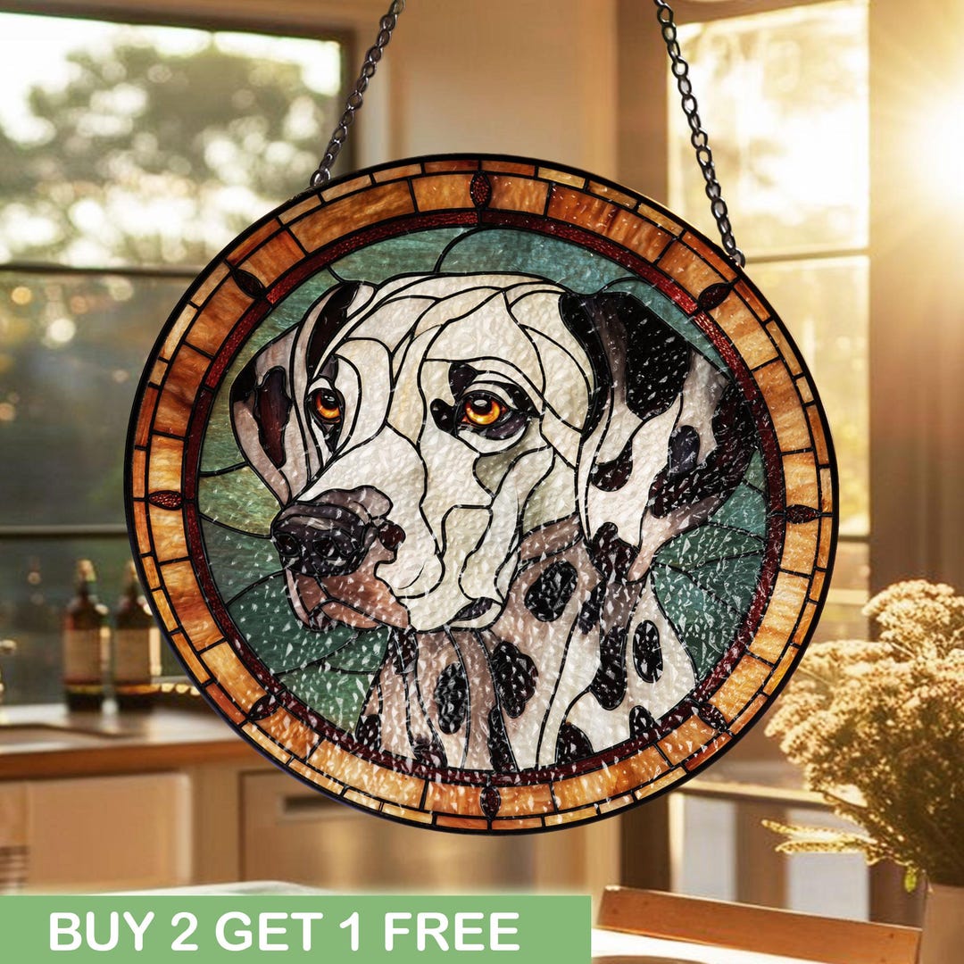 Dalmatian Dog Stained Glass Suncatcher, Pet Memorial Window Decor, Dog ...
