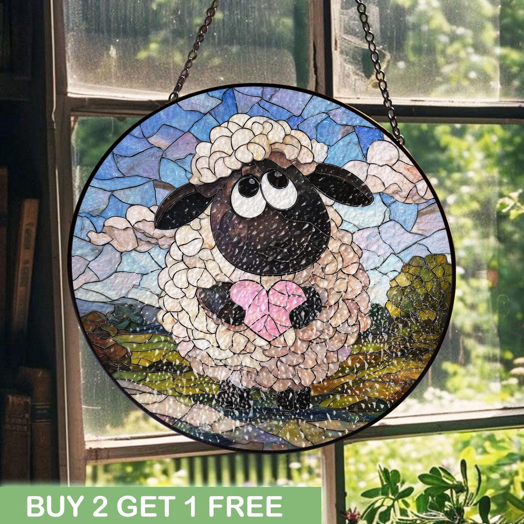 Sheep Window Display Cute Sheep Stained Glass Suncatcher, Farm Animal Window Hanging ...