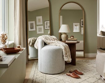 Sculptural Vanity Stool-Custom Upholstered Chair-Handmade Accent Seat-Bespoke Fabric Choice-Luxury Bedroom Furniture