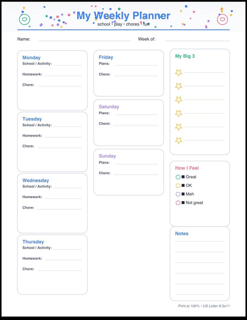Kids Routine Chart Bundle, Weekly Planner, Chores, Goals (digital ...