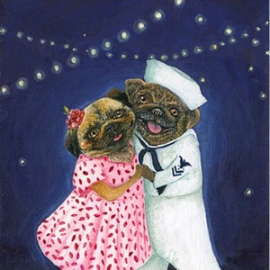 Art Print / Pug Hop / sizes 8 x 10, 11 x 14 inches or A3 / artwork by Jahna Vashti