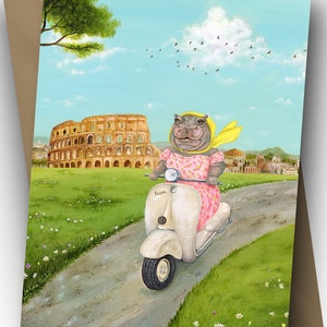 Cartão Único / Delores em Roma / em branco por dentro / tamanho A6 / envelope incluso / arte de Jahna Vashti