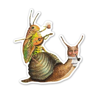Sticker vinyle escargot et sauterelle / oeuvre d'art par Jahna Vashti