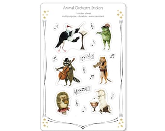 Orchestra Animals Sticker Sheet / Small Vinyl Stickers / artwork by Jahna Vashti