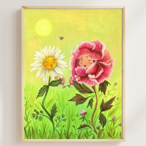 Happy Hour Flowers Art Print, Whimsical Friendship Illustration with Cocktails, by Jahna Vashti image 1