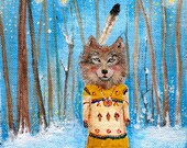 Print Wolf Art Lone Wolf Wolf Maiden Native American Moccasins Nursery Art wolf winter wolf wall art home decor