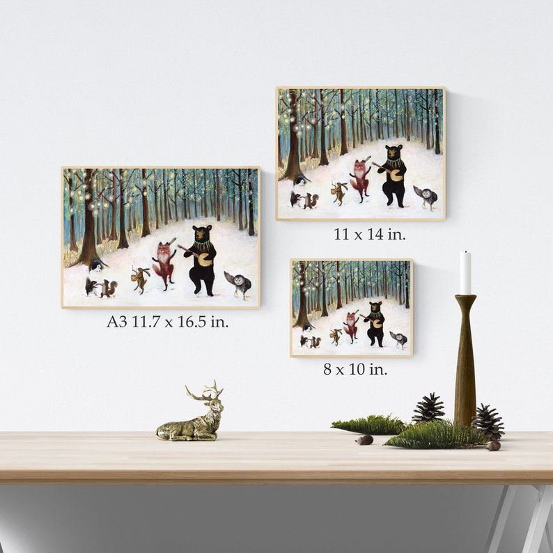 Forest Festivities Print, woodland animals, nursery wall art decor, kids room playroom, winter baby, christmas gift idea by Jahna Vashti image 2