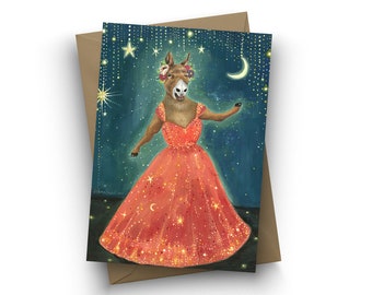 Single Card, Harriet's Grand Opera, opera singer, donkey card, birthday card, New Years card, card for singer, card for her, by Jahna Vashti