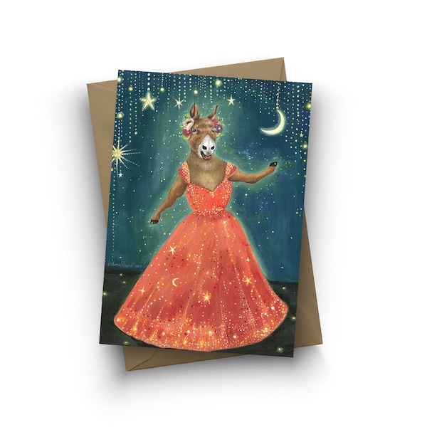 Single Card, Harriet's Grand Opera, opera singer, donkey card, birthday card, New Years card, card for singer, card for her, by Jahna Vashti