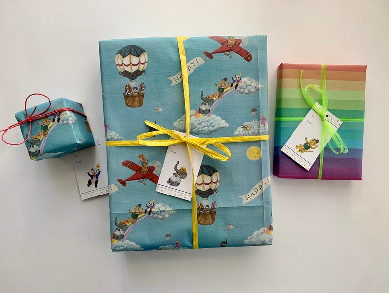 Eco Gift Wrap / 3 large sheets plus matching gift tags / Double Sided / plastic free sleeve / compostable / artwork by Jahna Vashti image 2