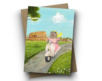 Single Card, Delores in Rome, Hippo, Italy, vespa, vacation, cute, yolo, best life, fun, cute, hippopotamus, by Jahna Vashti
