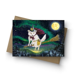 Cartão individual / Magia da Raposa da Lua / em branco por dentro / tamanho A6 / envelope incluído / arte de Jahna Vashti