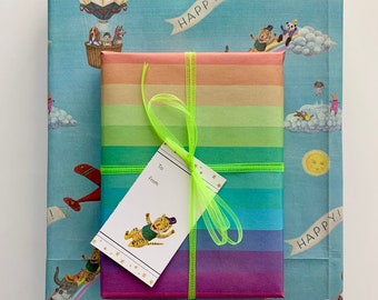 Eco Gift Wrap / 3 large sheets plus matching gift tags / Double Sided / plastic free sleeve / compostable / artwork by Jahna Vashti