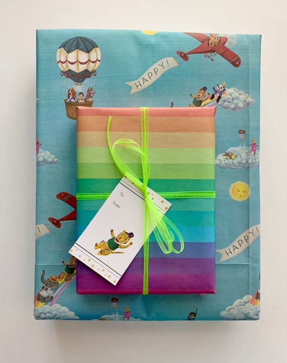 Eco Gift Wrap / 3 large sheets plus matching gift tags / Double Sided / plastic free sleeve / compostable / artwork by Jahna Vashti