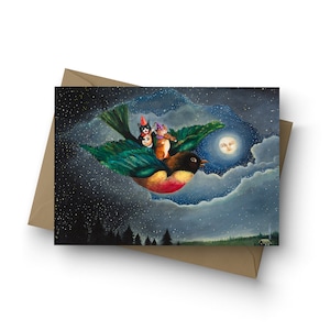 Cartão individual / O sonho de um Robin / em branco por dentro / tamanho A6 / envelope incluído / arte de Jahna Vashti