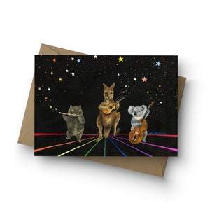 Cartão individual / Starlight Jamboree / em branco por dentro / tamanho A6 / envelope incluído / arte de Jahna Vashti