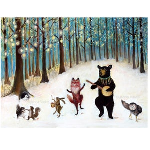 Forest Festivities Print, woodland animals, nursery wall art decor, kids room playroom, winter baby, christmas gift idea by Jahna Vashti image 1