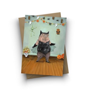 Single card / Delores Hosts Halloween / blank inside / A6 size / envelope included / artwork by Jahna Vashti
