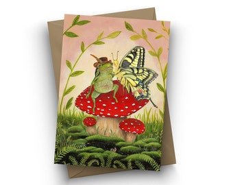 Single Card / Toadstool Sweethearts / frog / butterfly / newlyweds / boyfriend / girlfriend / engagement / wedding / birthday / Jahna Vashti
