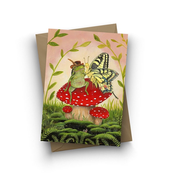 Single Card / Toadstool Sweethearts / frog / butterfly / newlyweds / boyfriend / girlfriend / engagement / wedding / birthday / Jahna Vashti