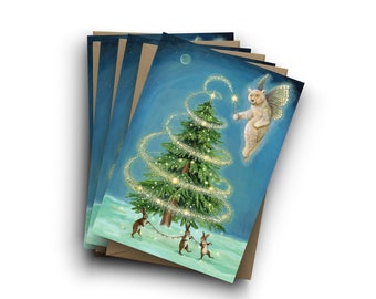 Magical Woodland Winter Cards Set - Spirit Bear Forest Holiday Cards by Jahna Vashti