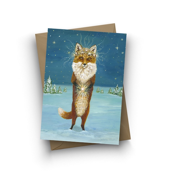 Single Card / Star Collector / Fox card / Stars / Winter / Holiday / Christmas / Solstice / Woodland / Birthday / Whimsical