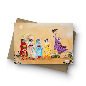 Cartão único, / Warui Kiti / em branco por dentro / tamanho A6 / envelope incluído / arte de Jahna Vashti