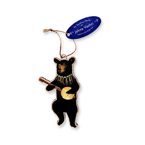 Ornament / black bear / wooden ornament / holiday / Christmas/ gift / handmade / woodland holiday / banjo bear / die cut by Jahna Vashti